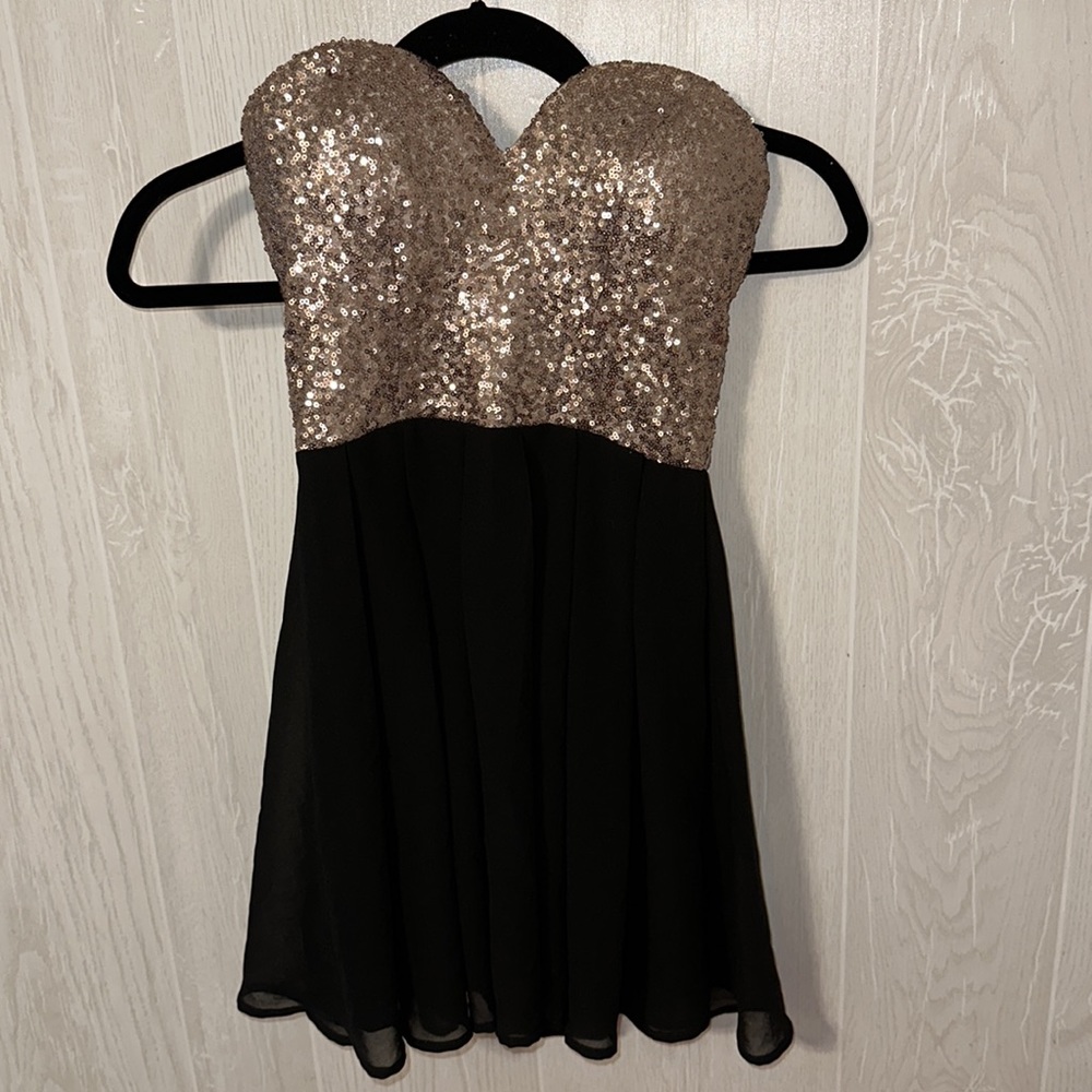Strapless Gold Sequin Mini Dress